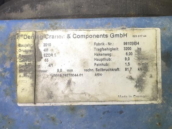 Demag 2 Demag 3.2 ton hoists and 2 side supports