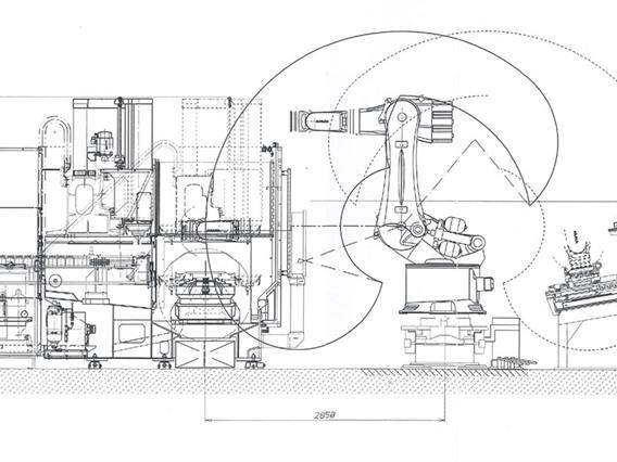 Fanuc Robot + 3 Breton machining centers 5 axes