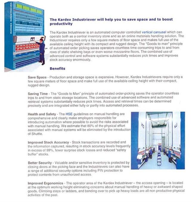 Kardex Industriever 251 XL2316 5 Storage Retrievel Systems Kardex Industriever 251 XL2316 5 Storage Retrievel Systems