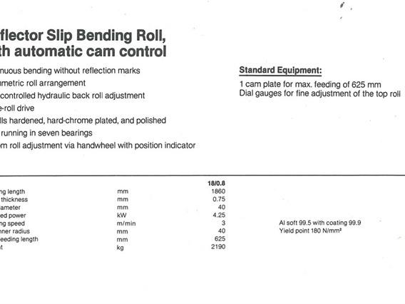Fasti Schröder Reflector Slip Bending Roll CNC