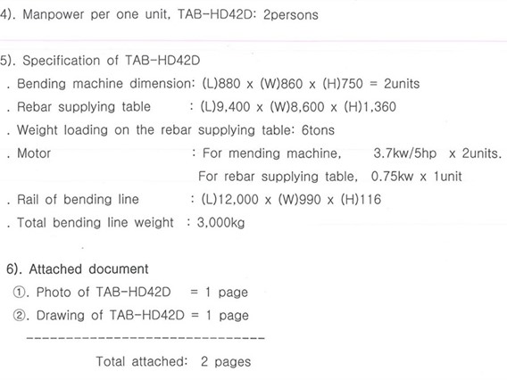 Tae Yeon TAB-HD42D auto bending line for rebar